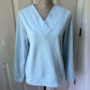 Dudley Stephens Sweater Baby Blue Terry V-Neck Fleece Pullover Size M